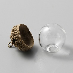 ガラスボールペンダント  天然どんぐりシェルキャップ付き  秋のテーマ  透明  30x18mm  穴：2mm&nbsp;FIND-WH0034-11C
