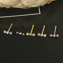 304ステンレススチールクリスタルラインストーン3フラットラウンドノーズボーンリング  ローズゴールド  7mm  ピン：0.8mm&nbsp;WGC36FF-03