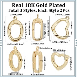 6 шт. 3 стиля стойки с покрытием из латуни пружинные затворные кольца&nbsp;KK-SC0006-09