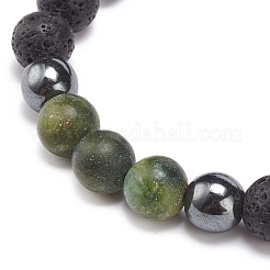 Rundes geflochtenes Perlenarmband aus natürlicher taiwanesischer Jade & Lavagestein & synthetischem Hämatit&nbsp;BJEW-JB08387-05