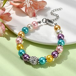女性用ガラスイミテーションパールビーズブレスレット  カラフル  6-3/4インチ（17cm）&nbsp;BJEW-JB10033-02