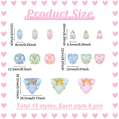 90 шт. 15 стиля мокко флуоресцентный(mi) пришивной стразы GGLA-ME0001-01