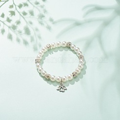 ABS-Kunststoff-Imitationsperle und Strass-Stretch-Armband mit Legierungsanhänger für Frauen&nbsp;BJEW-JB08526-03