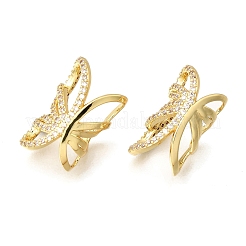 Серьги-каффы с бабочками из латуни с микропаве из прозрачных кубических цирконий&nbsp;EJEW-P322-16G