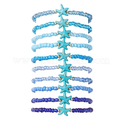 10 Stück 10-farbiges Stretch-Armband aus Glasperlen und synthetischen Türkisperlen für Damen&nbsp;BJEW-MZ00334
