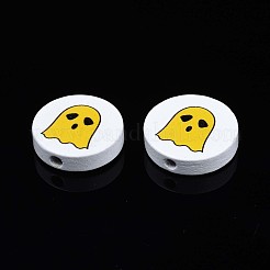 Бусины из натурального дерева с принтом на Хэллоуин WOOD-T021-95