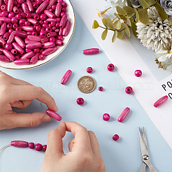 480 шт. 4 стиля крашеных бусин из натурального дерева WOOD-PH0003-65