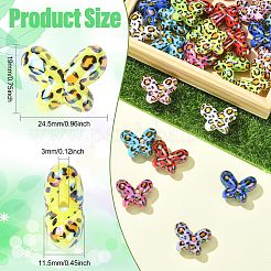 UVメッキ ヒョウ柄 不透明アクリルビーズ  虹色の  蝶  ミックスカラー  19x24.5x11.5mm  穴：3mm  約10個/袋&nbsp;OACR-CJZ0001-03