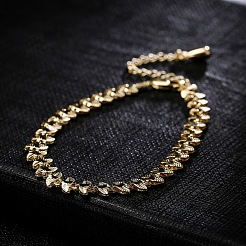 ブラスリンクチェーンブレスレット  カニカン付き  葉  ゴールドカラー  7-5/8インチ（19.5cm）  エクステンダチェーン：50mm  リンク：4x6mm&nbsp;BJEW-EE0003-03G