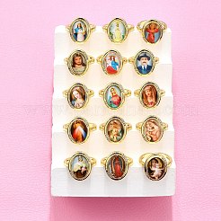 Кольца-манжеты из латуни с микропаве из прозрачных кубических цирконий на тему Иисуса и Девы Марии для женщин KK-D343-15G