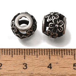 304ステンレススチールヨーロピアンビーズ  大穴ビーズ  花とロンデル  アンティークシルバー  10.5x9.5mm  穴：4.5mm&nbsp;STAS-D191-11A-AS