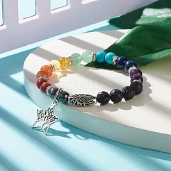 Bracelet extensible en perles rondes avec pierres précieuses mélangées naturelles et synthétiques avec étoile en alliage avec arbre&nbsp;BJEW-JB07868