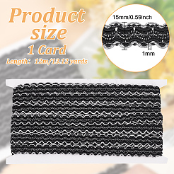 12m ポリエステルウェーブリボン  衣料品用  ブラック  5/8インチ（15mm）  約13.12ヤード（12m）/カード&nbsp;OCOR-WH0080-88B