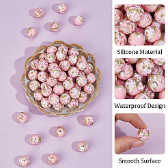60 perle centrale ronde en silicone écologique de qualité alimentaire avec motif&nbsp;SIL-PA0001-34A