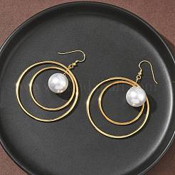 Серьги-подвески из искусственного жемчуга с гальваническим покрытием из нержавеющей стали 304 EJEW-Z129-04G