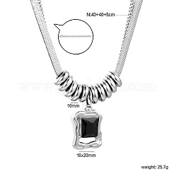 Collares con colgante rectangular de acero inoxidable 304 con ágata negra natural (teñida y tratada térmicamente) para mujer.&nbsp;WG07BA4-01