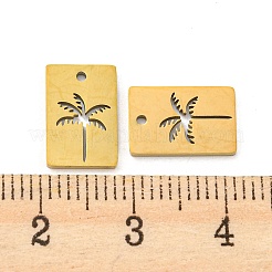 304ステンレススチールチャーム  レーザー切断  ココヤシの木  ゴールドカラー  長方形  11.8x8x1mm  穴：1mm&nbsp;LS-STAS-H184-04C-G