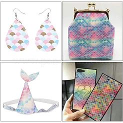 Tessuto in pelle pu con motivo a squame di sirena&nbsp;AJEW-FG0001-04