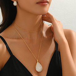 Серьги-гвоздики и ожерелья из латуни с микропаве из кубического циркония в форме капли для женщин XX3532