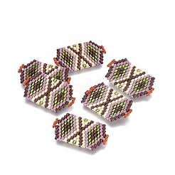 MIYUKI＆TOHO手作り日本のシードビーズリンク  織機模様  長方形  カラフル  31~32x18~18.5x1.6~1.7mm  穴：1.5~2x3~3.5mm&nbsp;SEED-E004-N02