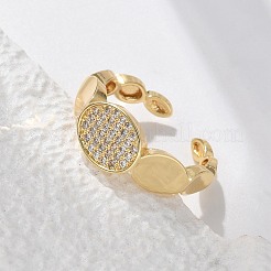 Овальные латунные манжеты с микропаве из прозрачных кубических цирконий&nbsp;RJEW-C120-10G