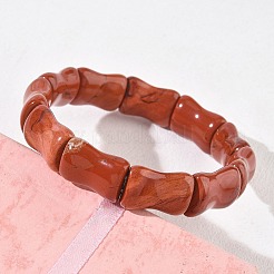 Pulseras elásticas de cuentas de jaspe rojo natural de bambú para mujeres y hombres&nbsp;BJEW-K304-01B