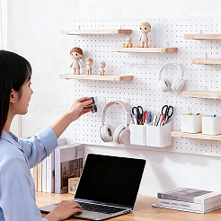木製ペグボード収納ホルダー3袋  鉄のフック付き  長方形  ナバホホワイト  300x100x15mm&nbsp;AJEW-PH0009-05