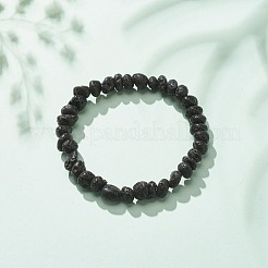 Bracciale elasticizzato in pietra lavica naturale con perline&nbsp;BJEW-JB08288
