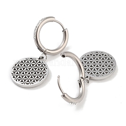 Полые плоские круглые серьги с цветком из нержавеющей стали 304 EJEW-L283-088P