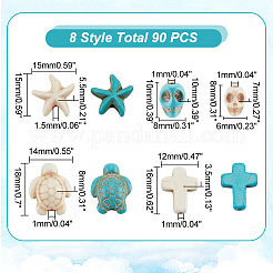 90шт 8 стиля окрашенные синтетические бирюзовые бусины TURQ-AR0001-30