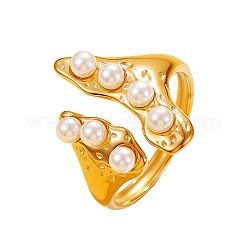 Anillos abiertos de acero inoxidable 304 con imitación de perla para mujer&nbsp;WGC51AB-02