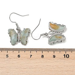 Orecchini pendenti in ottone con fiore naturale di amazzonite&nbsp;EJEW-M081-01P-06