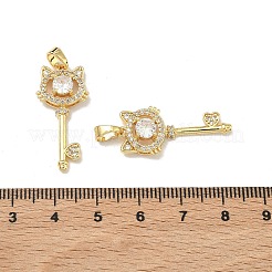 真鍮マイクロパヴェクリアキュービックジルコニアペンダント  キーチャーム付きの猫の形  18KGP本金メッキ  27.5x13x5mm  穴：4.5x3mm&nbsp;KK-H265-11G