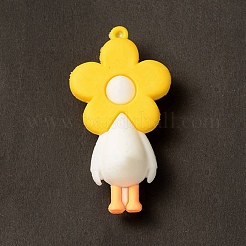 不透明樹脂のかわいいアヒルの大きなペンダント  アヒルの人形のチャーム  ホワイト  70x35x25mm  穴：3mm&nbsp;RESI-D065-B05