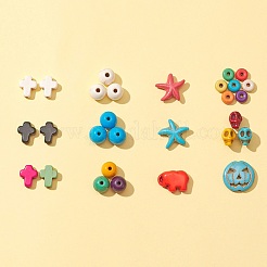 180шт 12 стиля синтетических бирюзовых бусин TURQ-FS0001-02