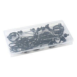 プラスチックビーズキーホルダー15個  合金リング付き  ラウンド  ブラック  152mm&nbsp;KEYC-FS00047