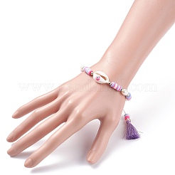 Conchiglia naturale con malocchio e braccialetto di perle intrecciate di perle&nbsp;BJEW-TA00049-03