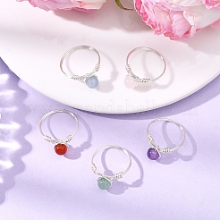 Женские кольца с круглыми плетеными бусинами из натуральных драгоценных камней&nbsp;RJEW-JR00953-02