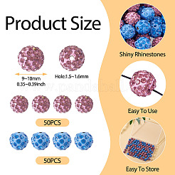 100 шт. 2-цветные бусины из полимерной глины ручной работы со стразами&nbsp;CLAY-TA0001-79A