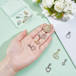 12 шт. 6 стиля подвеска в форме сердца из латуни и сплава со стразами&nbsp;HJEW-DR00171