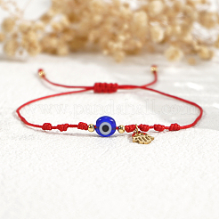 Bracelets faits main ajustables en verre bleu œil protecteur avec perles tressées et pendentif main de Hamsa en acier inoxydable&nbsp;KO5639-1
