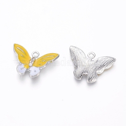 合金エナメルチャーム  ラインストーン付き  蝶  プラチナ  きいろ  17x24x3.5mm  穴：1.5mm&nbsp;ENAM-G186-01P