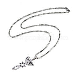 201 нержавеющая сталь кулон мессианская звезда Давида ожерелье коробка цепи NJEW-M010-03P