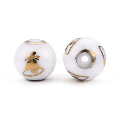 クリスマス不透明ガラスビーズ  電気めっきクリスマスベル模様とラウンドします。  黄金メッキ  10mm  穴：1.2mm&nbsp;EGLA-R113-06C