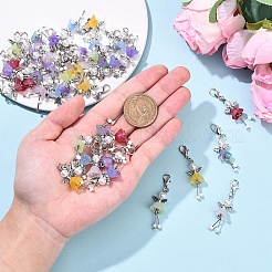40個 8色 ABSプラスチック模造真珠とガラスの花の天使、合金の羽のペンダント装飾  合金製カニカン付き  アンティークシルバー＆プラチナ  ミックスカラー  46mm  5個/カラー&nbsp;HJEW-YW00185