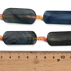 染色・加熱された天然縞瑪瑙ビーズ連売り  フラットオーバル  ダークブルー  39.5~40.5x15.5~16.5x6.5~7.5mm  穴：1.6~2mm  約8個/連  15.35''~15.55''（39~39.5センチメートル）&nbsp;GG-CBAB9C6-D01-01