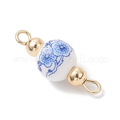 Handgemachte Blumen bedruckte Porzellan Keramik runde Glieder Verbinder Charms&nbsp;PALLOY-JF04451-02
