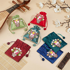 Bolsas de poliéster con cordón y bordado floral 3D en 6 colores&nbsp;ABAG-PH0001-90