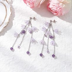 3 пара акриловых сережек-гвоздиков с кисточками в виде цветка EJEW-TA00648