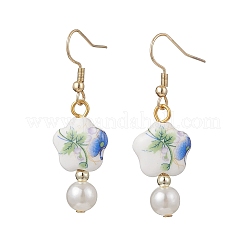 Круглые серьги-подвески в форме цветка из искусственного жемчуга и АБС-пластика&nbsp;EJEW-JE06841